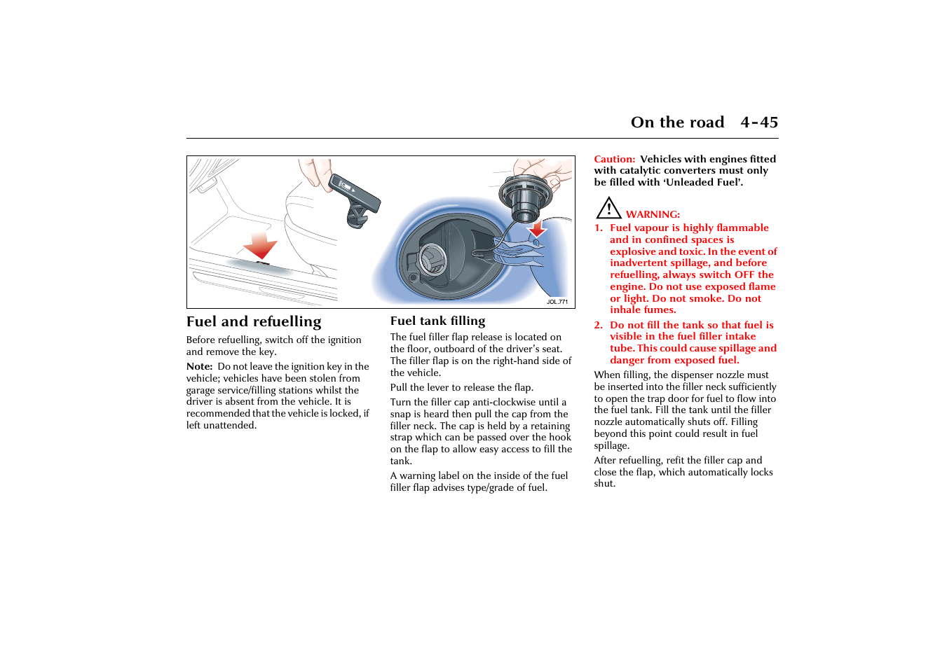 On the road 4-45, Fuel and refuelling | Jaguar X-Type JJM 21 02 20/15 User Manual | Page 101 / 187