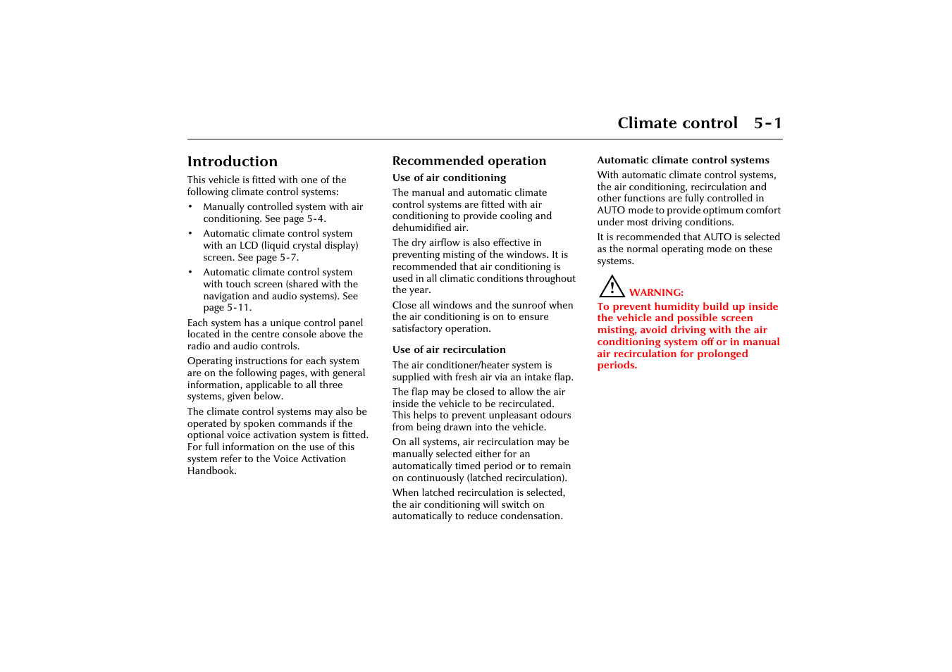 Climate control 5-1, Introduction | Jaguar X-Type JJM 21 02 20/15 User Manual | Page 105 / 187