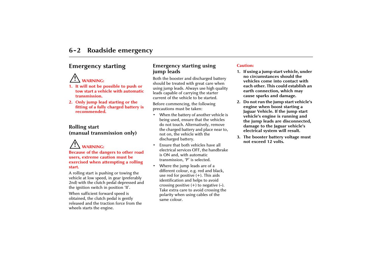 2 roadside emergency, Emergency starting | Jaguar X-Type JJM 21 02 20/15 User Manual | Page 124 / 187