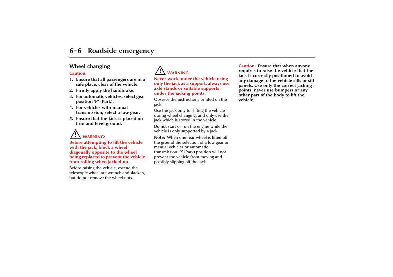 6 roadside emergency | Jaguar X-Type JJM 21 02 20/15 User Manual | Page 128 / 187