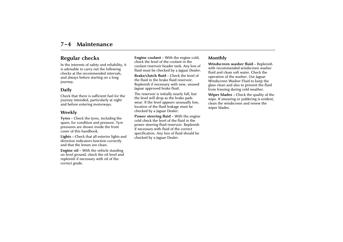 4 maintenance, Regular checks | Jaguar X-Type JJM 21 02 20/15 User Manual | Page 154 / 187
