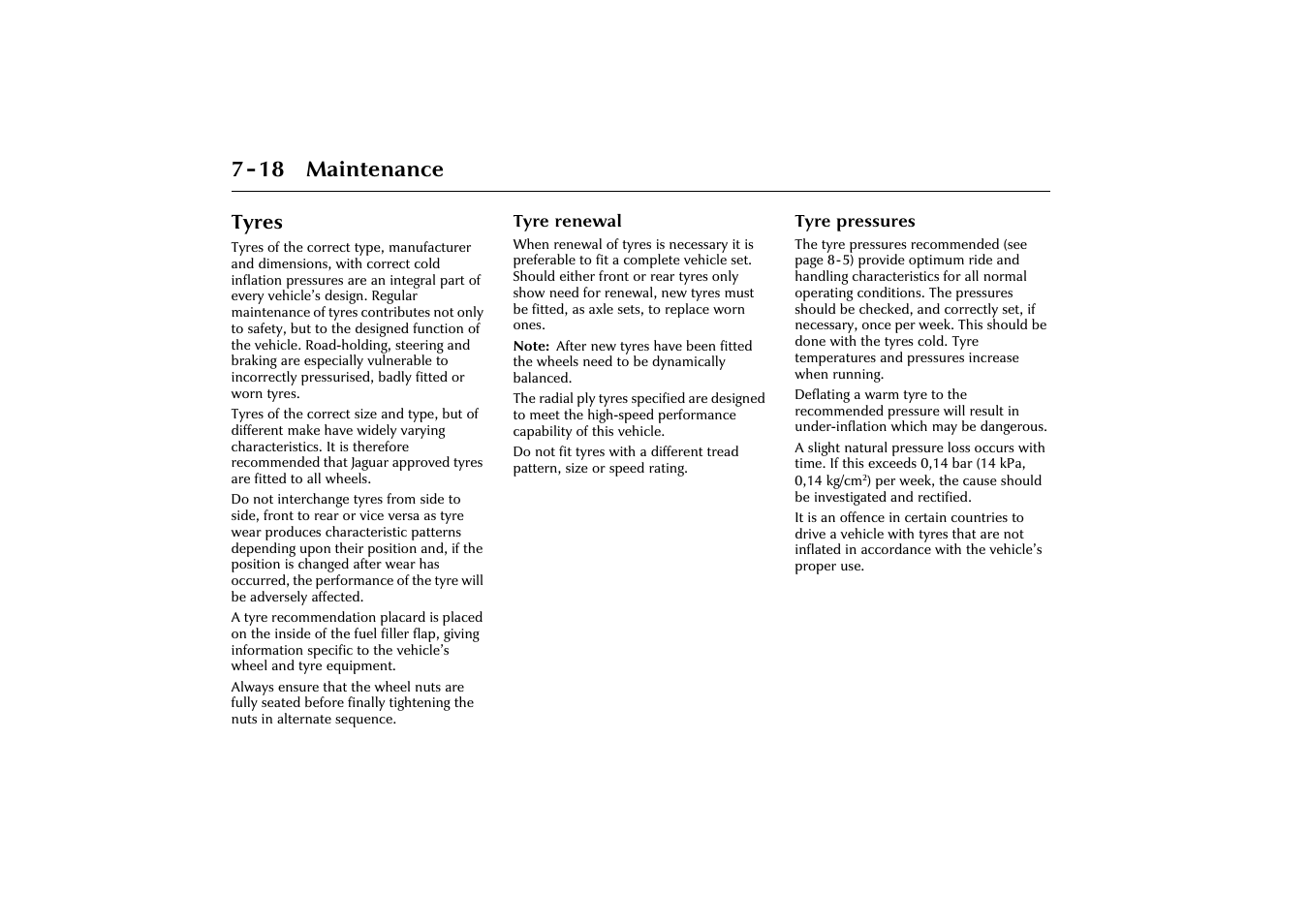 18 maintenance, Tyres | Jaguar X-Type JJM 21 02 20/15 User Manual | Page 168 / 187