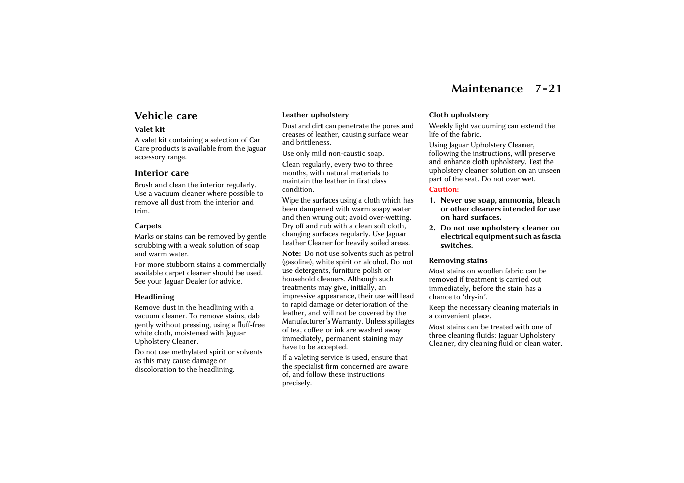 Maintenance 7-21, Vehicle care | Jaguar X-Type JJM 21 02 20/15 User Manual | Page 171 / 187