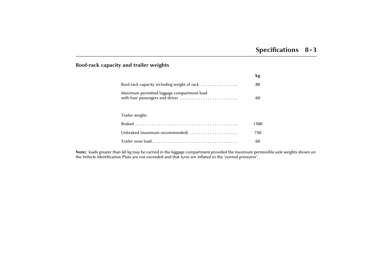 Specifications 8-3 | Jaguar X-Type JJM 21 02 20/15 User Manual | Page 177 / 187