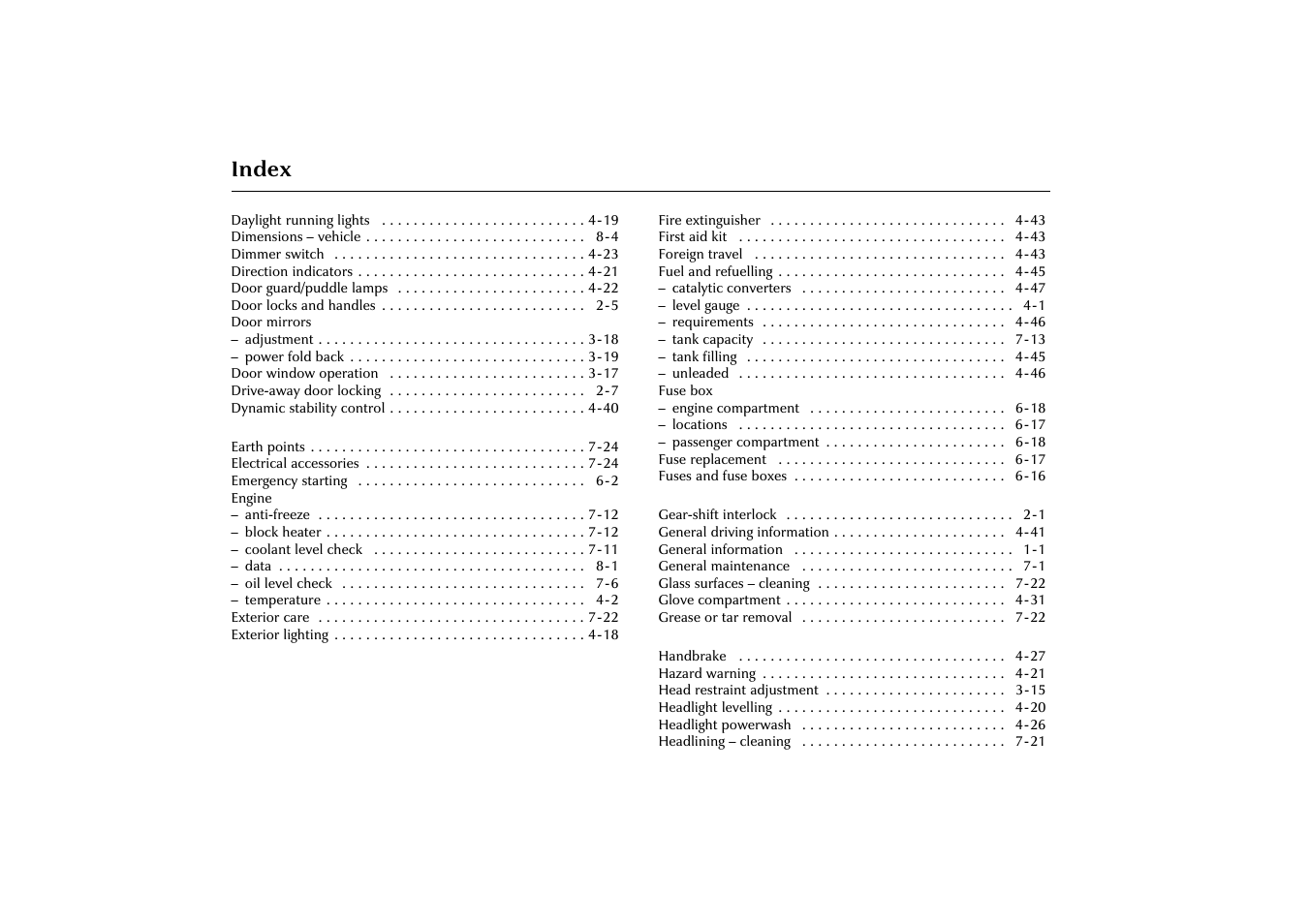 Index | Jaguar X-Type JJM 21 02 20/15 User Manual | Page 182 / 187