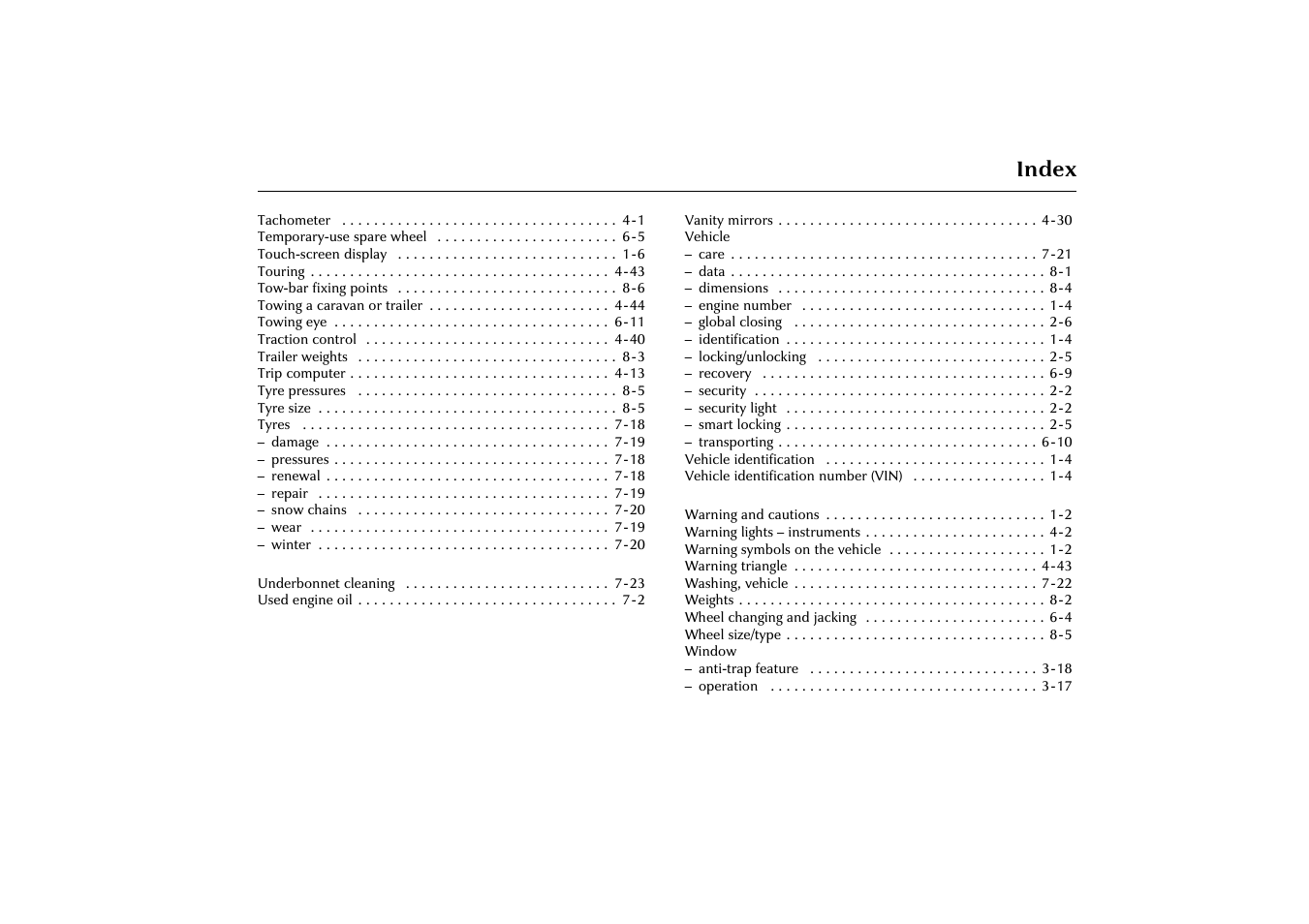 Index | Jaguar X-Type JJM 21 02 20/15 User Manual | Page 185 / 187