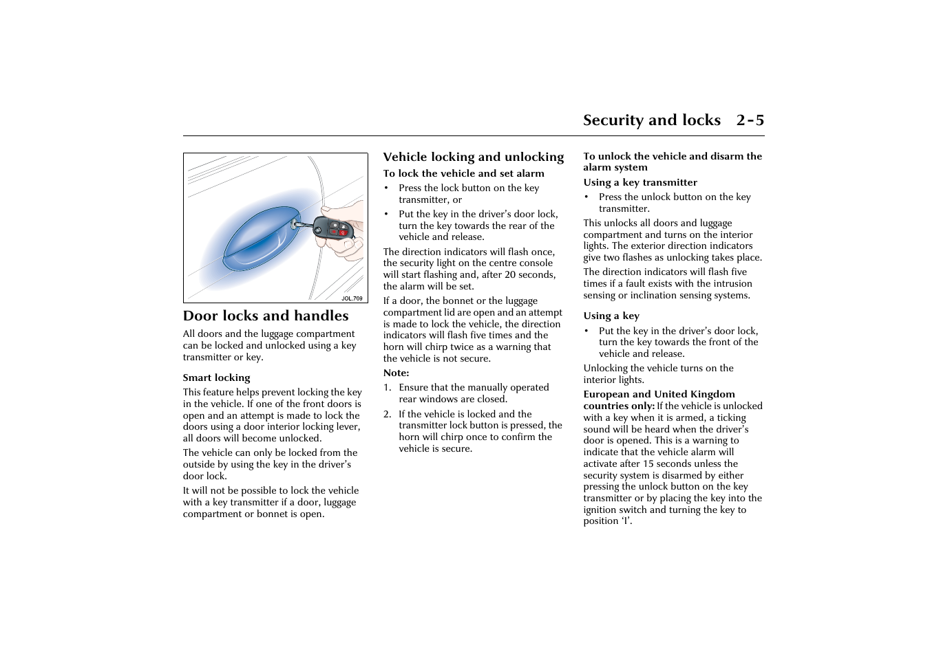 Security and locks 2-5, Door locks and handles | Jaguar X-Type JJM 21 02 20/15 User Manual | Page 23 / 187