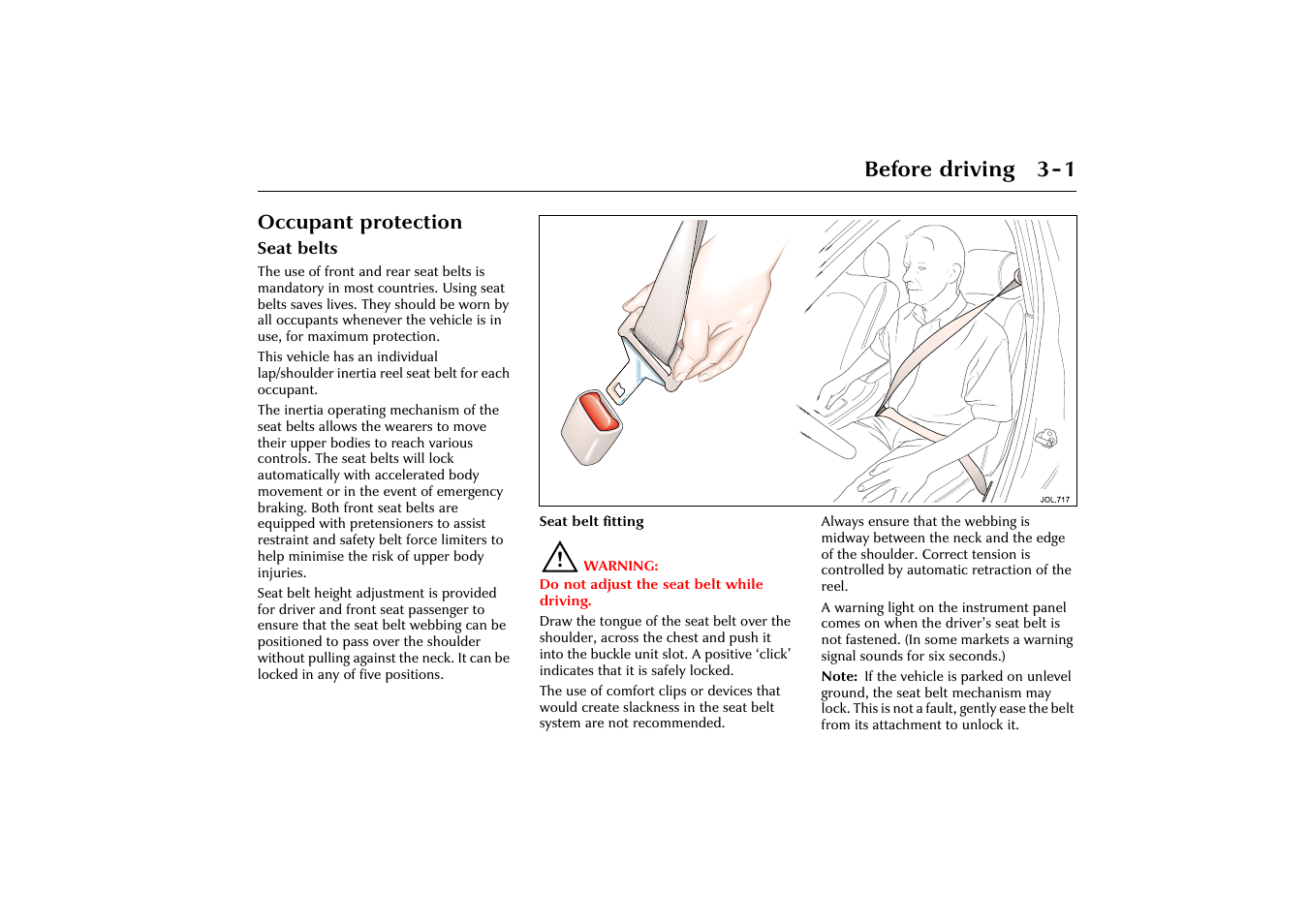 Before driving 3-1, Occupant protection | Jaguar X-Type JJM 21 02 20/15 User Manual | Page 33 / 187