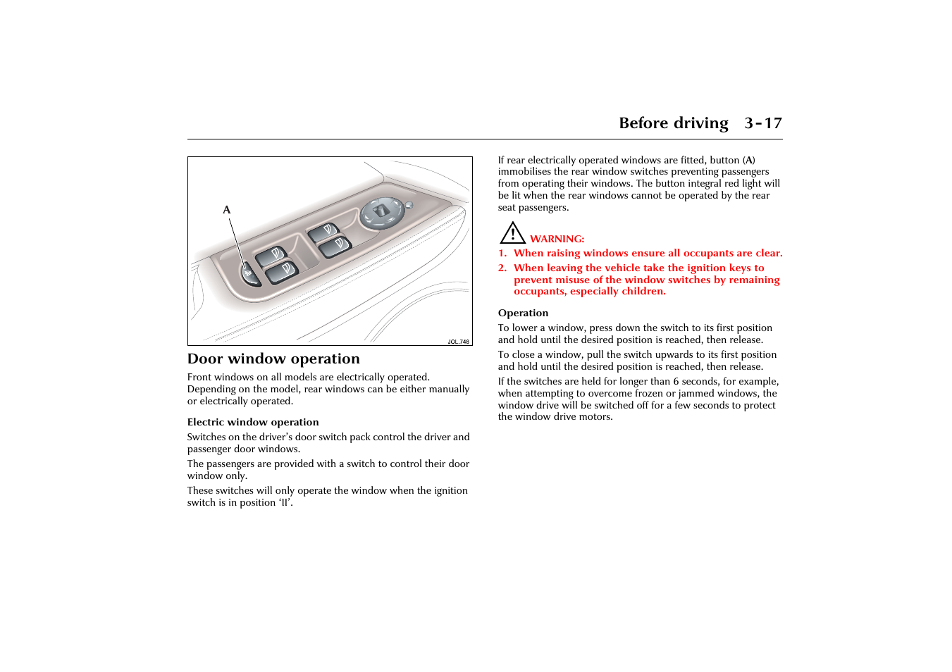 Before driving 3-17 | Jaguar X-Type JJM 21 02 20/15 User Manual | Page 49 / 187