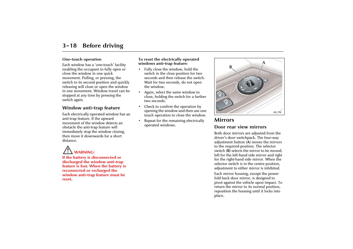 18 before driving, Mirrors | Jaguar X-Type JJM 21 02 20/15 User Manual | Page 50 / 187