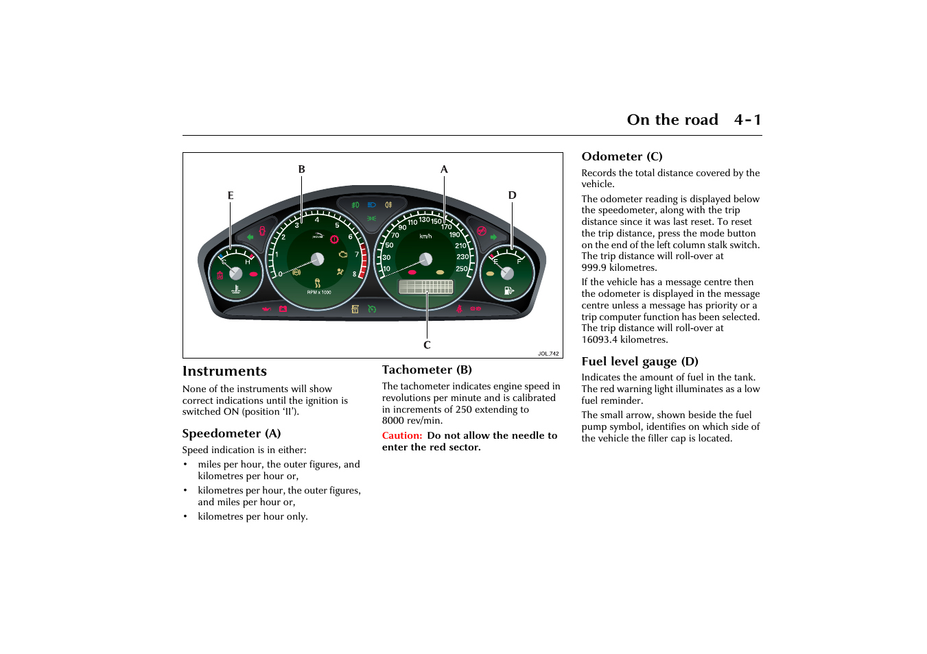 On the road 4-1, Instruments | Jaguar X-Type JJM 21 02 20/15 User Manual | Page 57 / 187