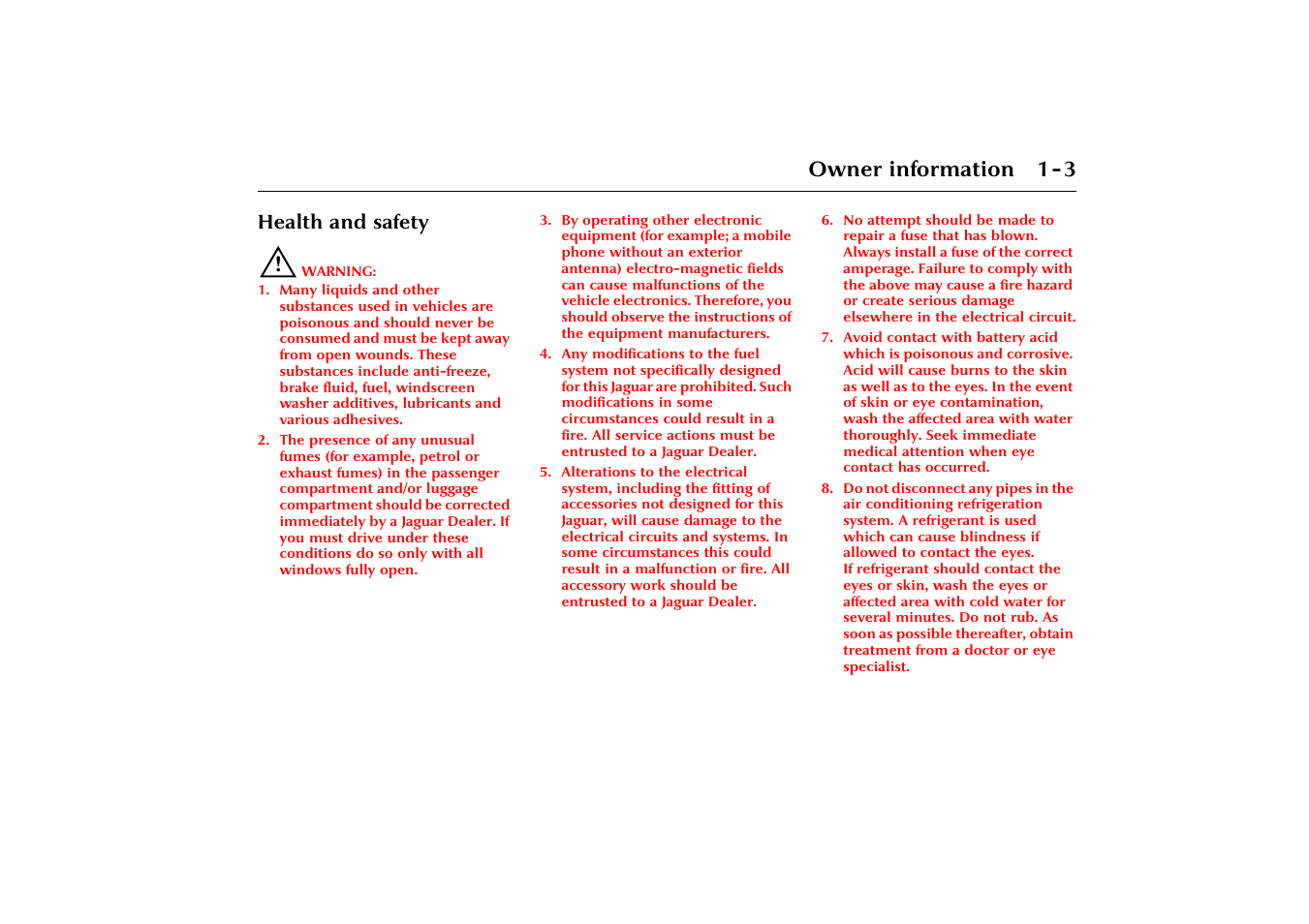 Owner information 1-3 | Jaguar X-Type JJM 21 02 20/15 User Manual | Page 7 / 187