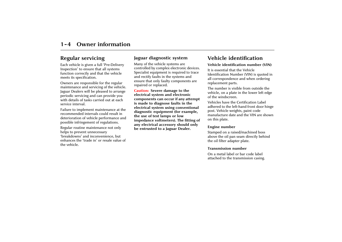 4 owner information, Regular servicing, Vehicle identification | Jaguar X-Type JJM 21 02 20/15 User Manual | Page 8 / 187