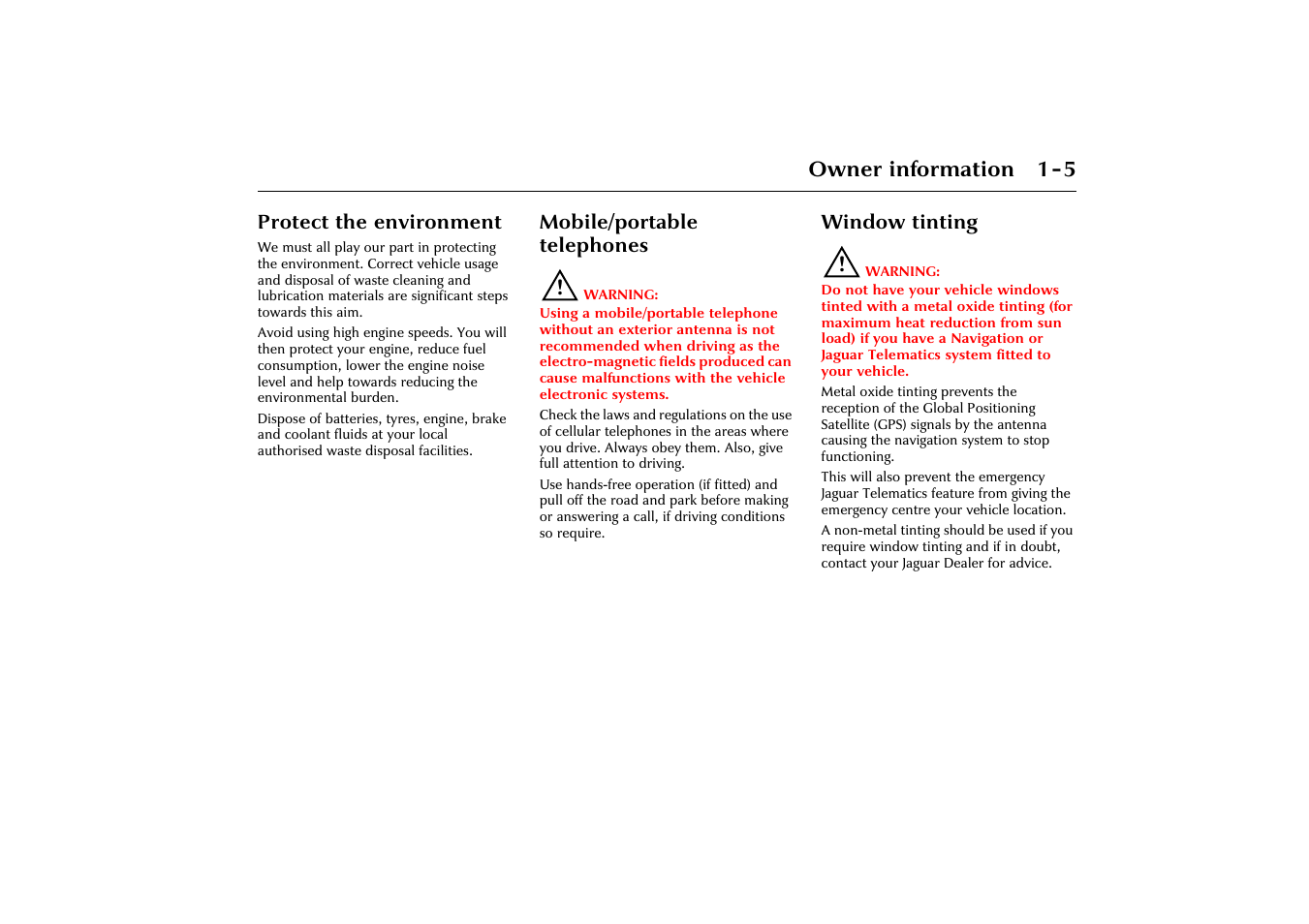 Owner information 1-5 | Jaguar X-Type JJM 21 02 20/15 User Manual | Page 9 / 187