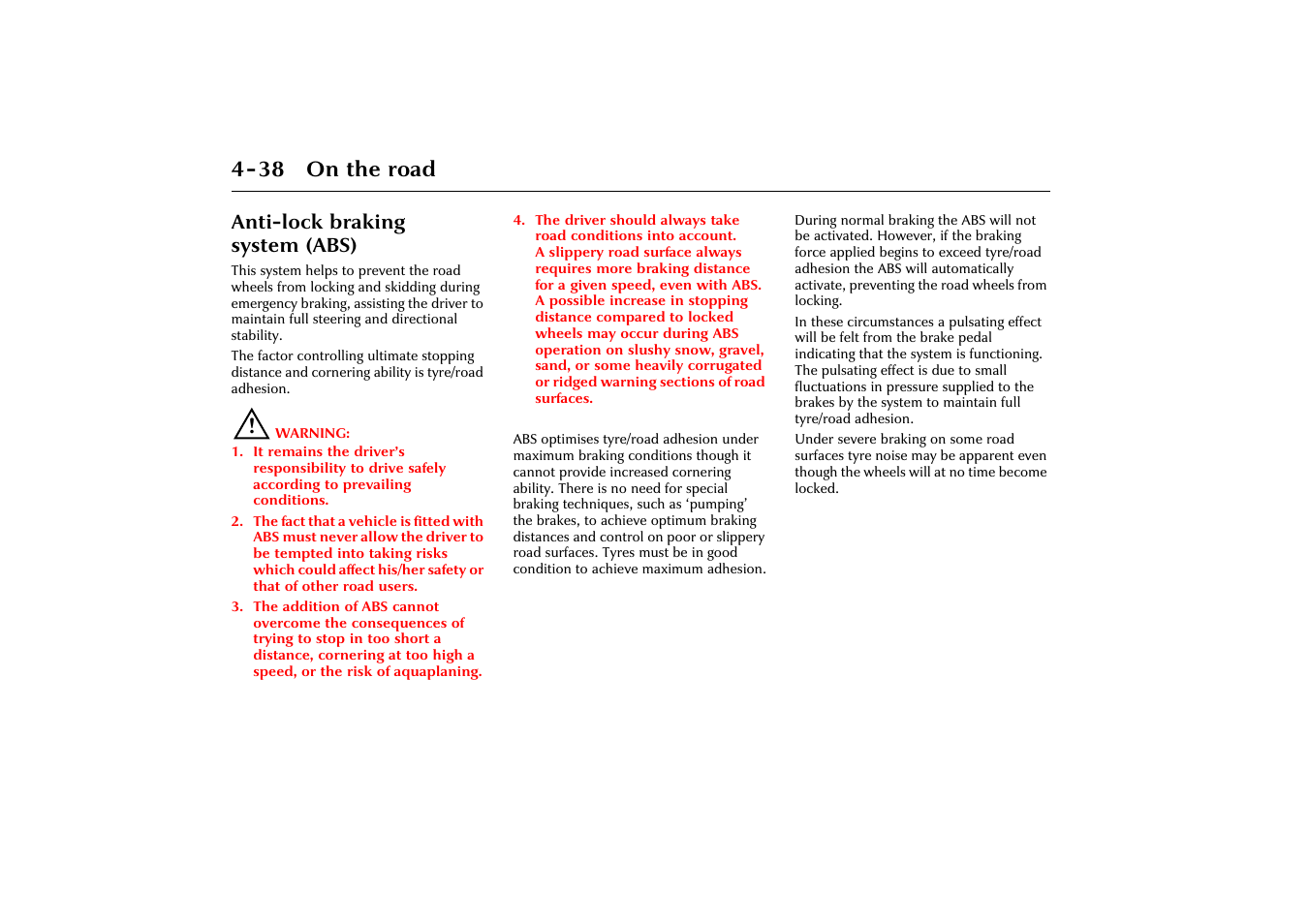 38 on the road, Anti-lock braking system (abs) | Jaguar X-Type JJM 21 02 20/15 User Manual | Page 94 / 187