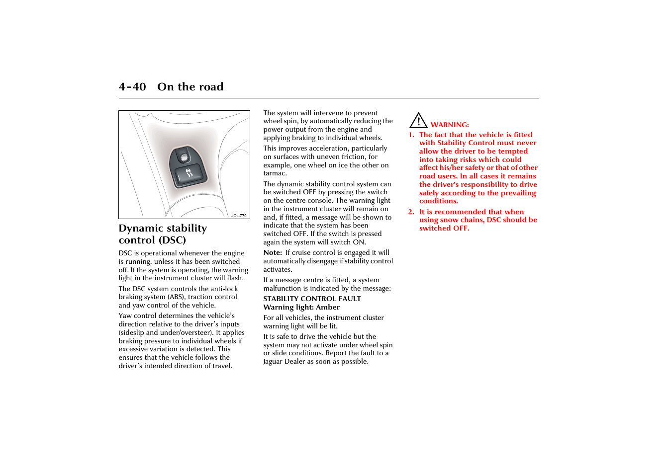 40 on the road, Dynamic stability control (dsc) | Jaguar X-Type JJM 21 02 20/15 User Manual | Page 96 / 187