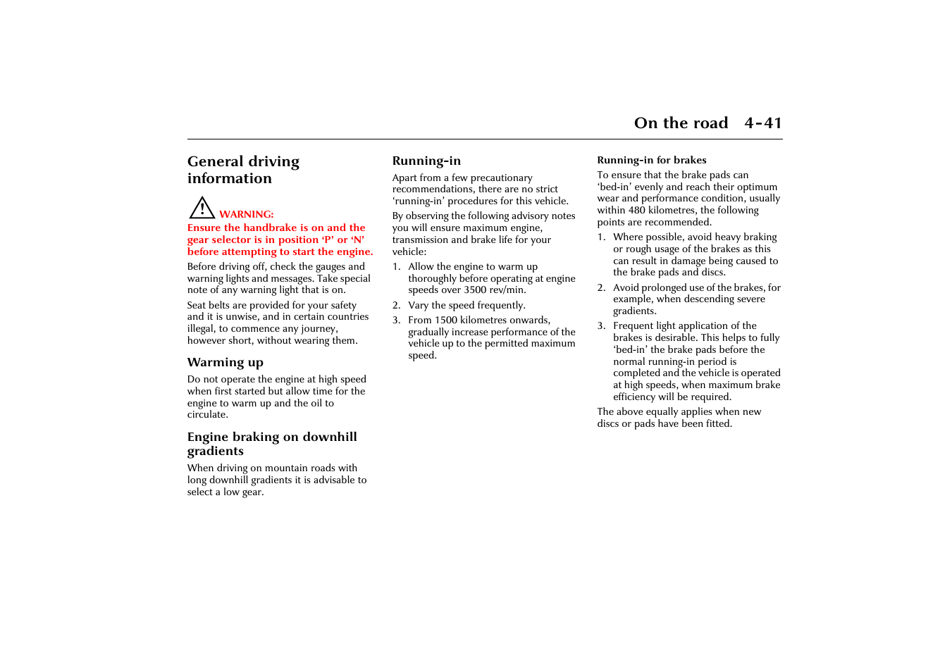 On the road 4-41, General driving information | Jaguar X-Type JJM 21 02 20/15 User Manual | Page 97 / 187