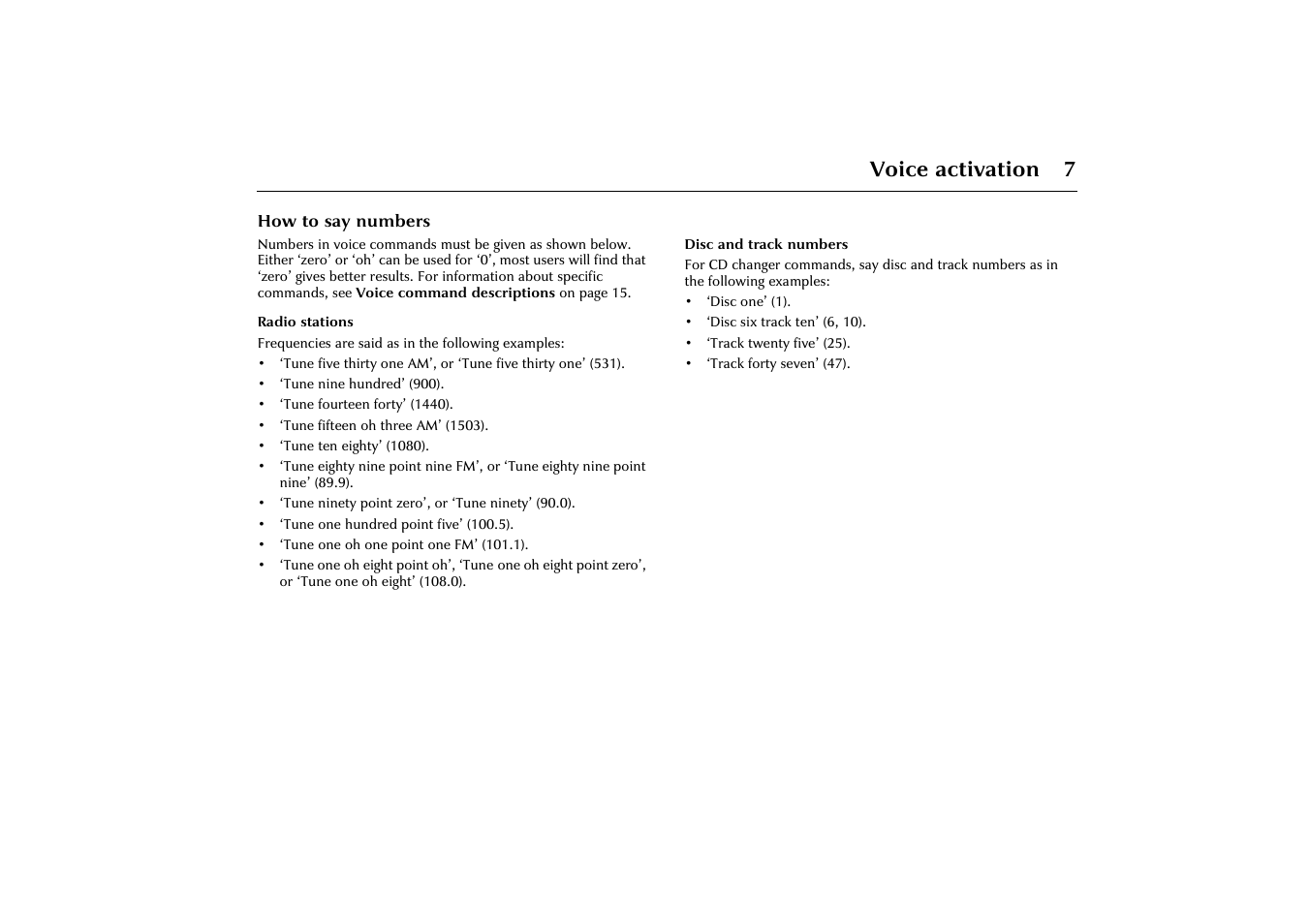 How to say numbers, S, see how to, Voice activation 7 | Jaguar VOICE ACTIVATION X-TYPE 2001.5 User Manual | Page 10 / 47