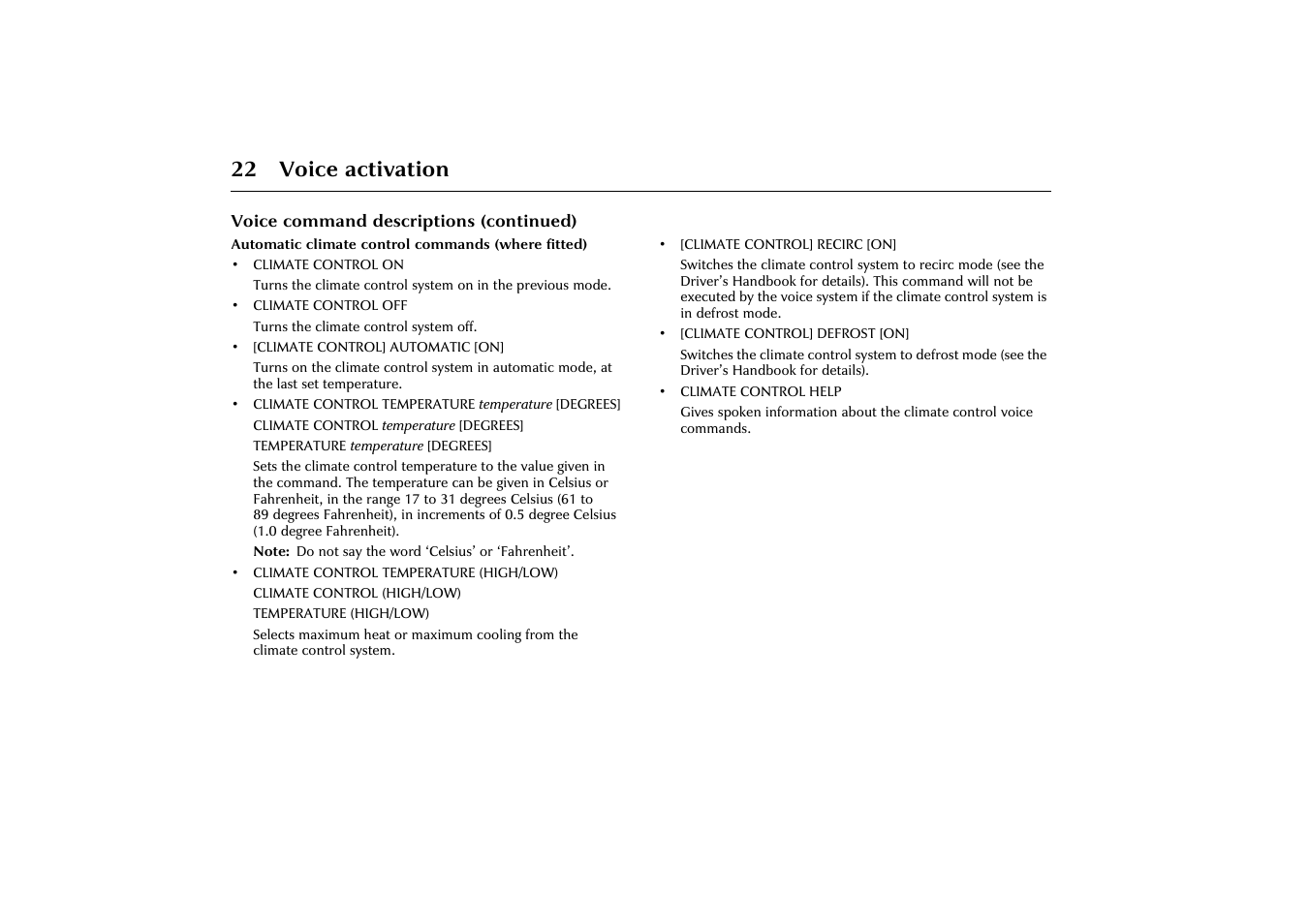 22 voice activation | Jaguar VOICE ACTIVATION X-TYPE 2001.5 User Manual | Page 25 / 47