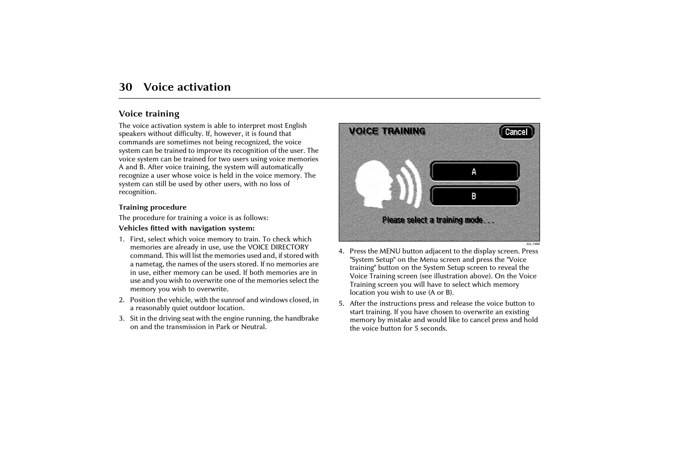 Voice training, 30 voice activation | Jaguar VOICE ACTIVATION X-TYPE 2001.5 User Manual | Page 33 / 47