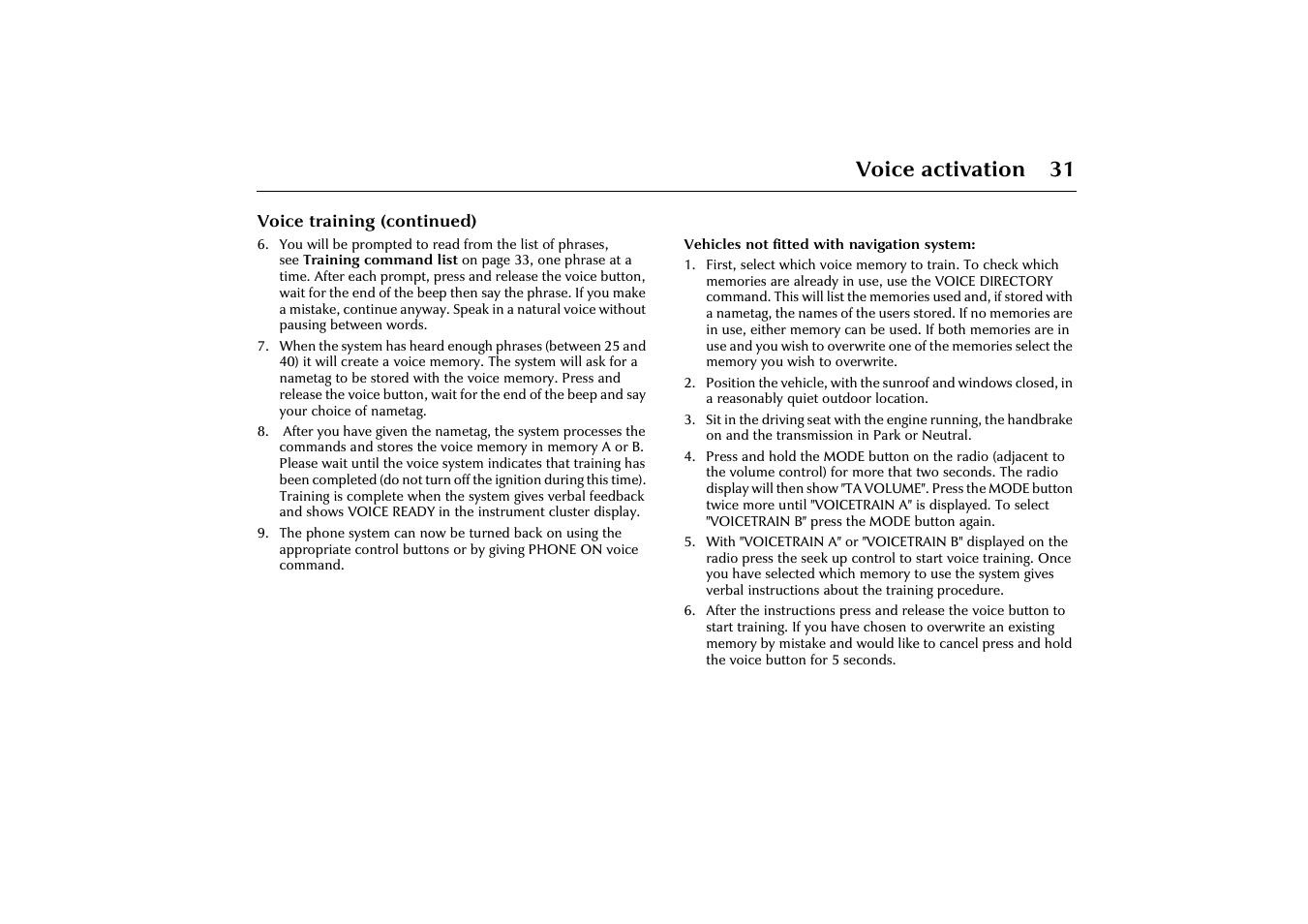Voice activation 31 | Jaguar VOICE ACTIVATION X-TYPE 2001.5 User Manual | Page 34 / 47