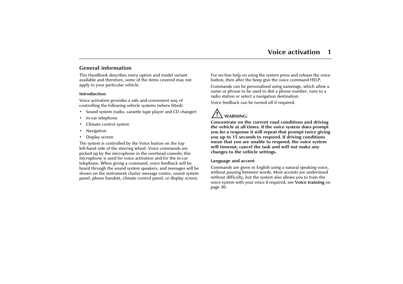 General information, Voice activation 1 | Jaguar VOICE ACTIVATION X-TYPE 2001.5 User Manual | Page 4 / 47