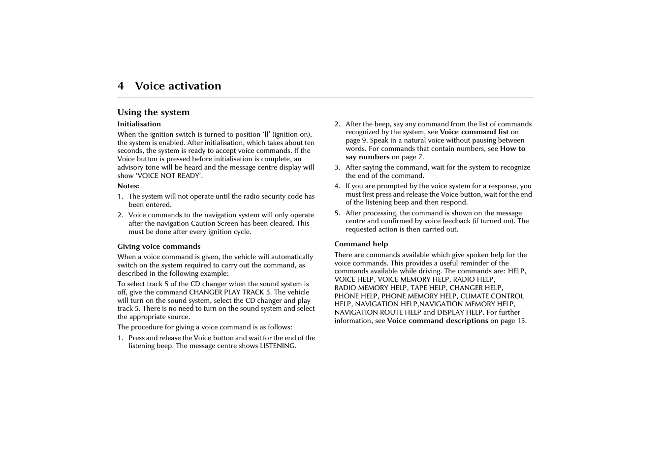 Using the system, 4 voice activation | Jaguar VOICE ACTIVATION X-TYPE 2001.5 User Manual | Page 7 / 47