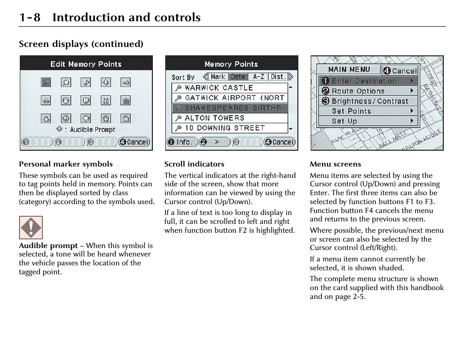 8 introduction and controls, Screen displays (continued) | Jaguar S-Type User Manual | Page 14 / 66