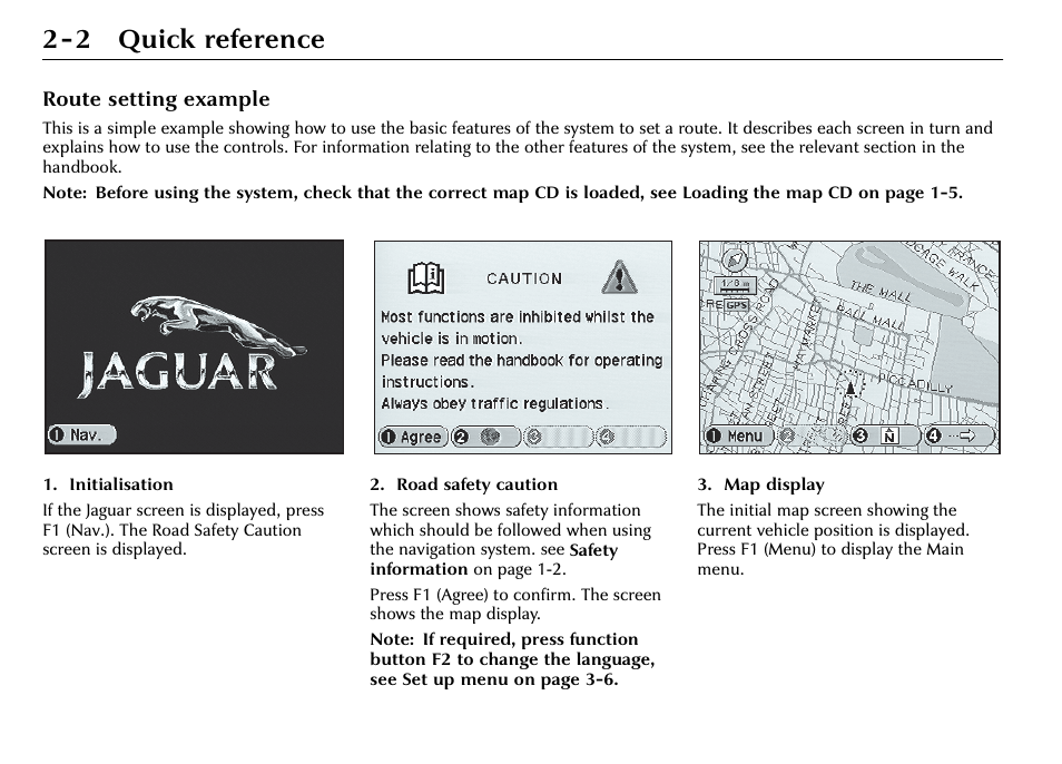 2 quick reference, Route setting example | Jaguar S-Type User Manual | Page 19 / 66
