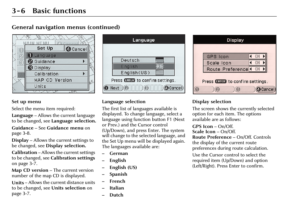 6 basic functions, General navigation menus (continued) | Jaguar S-Type User Manual | Page 28 / 66
