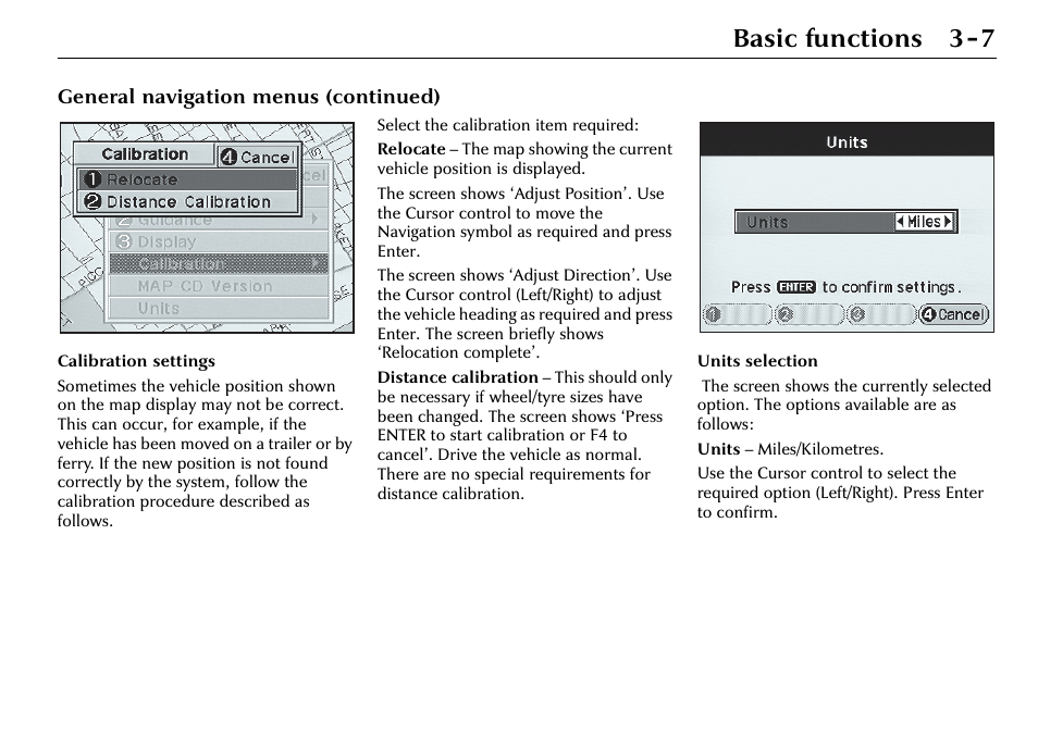 Basic functions 3-7, General navigation menus (continued) | Jaguar S-Type User Manual | Page 29 / 66