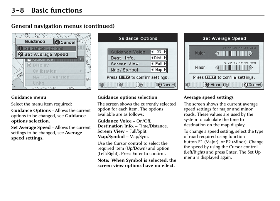 8 basic functions, General navigation menus (continued) | Jaguar S-Type User Manual | Page 30 / 66