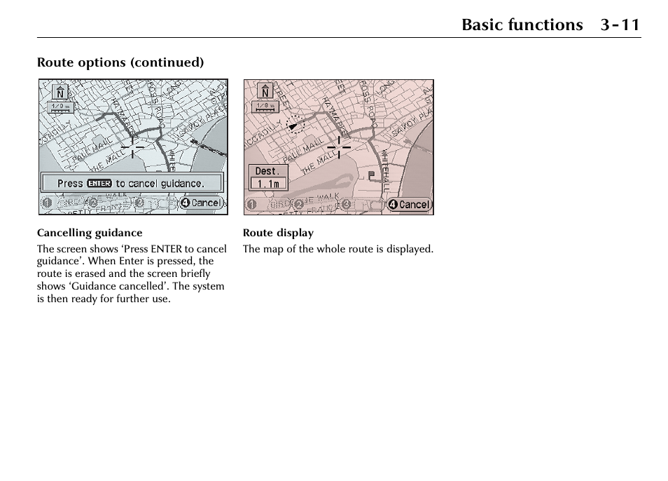 Basic functions 3-11, Route options (continued) | Jaguar S-Type User Manual | Page 33 / 66