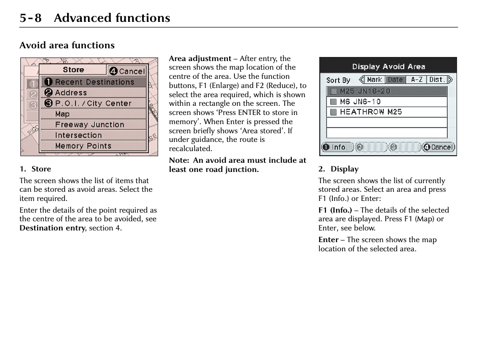 8 advanced functions, Avoid area functions | Jaguar S-Type User Manual | Page 48 / 66