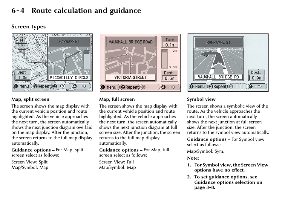 4 route calculation and guidance, Screen types | Jaguar S-Type User Manual | Page 55 / 66