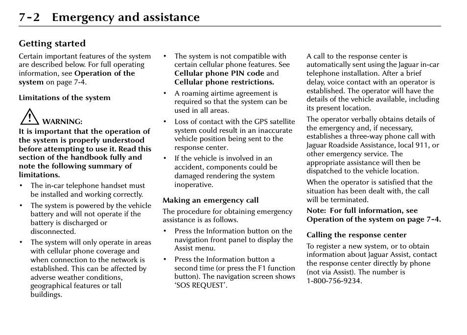 2 emergency and assistance | Jaguar S-Type User Manual | Page 60 / 66