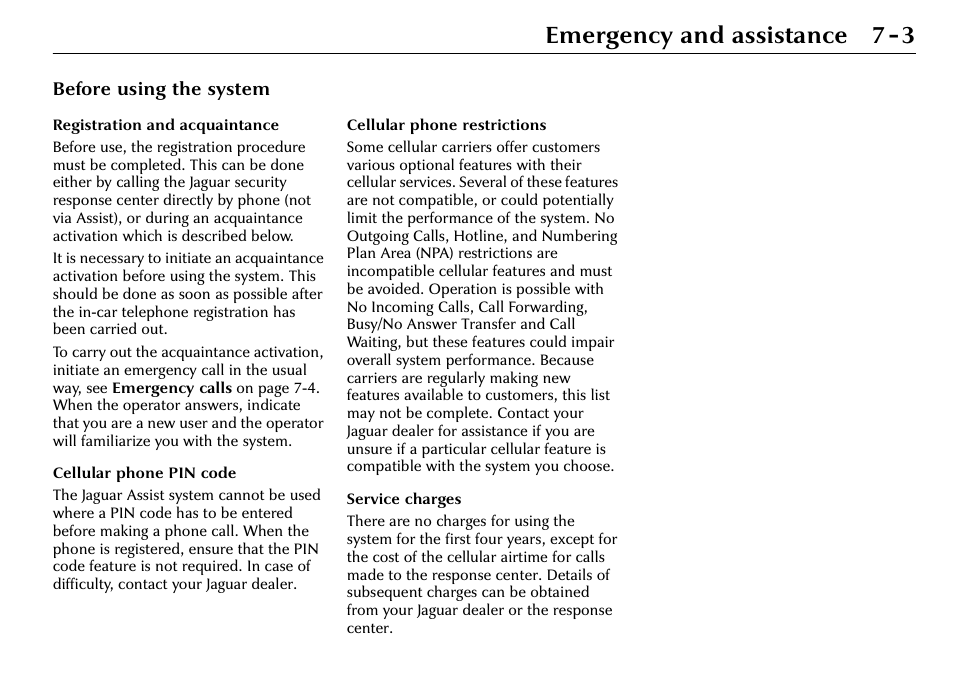 Emergency and assistance 7-3 | Jaguar S-Type User Manual | Page 61 / 66
