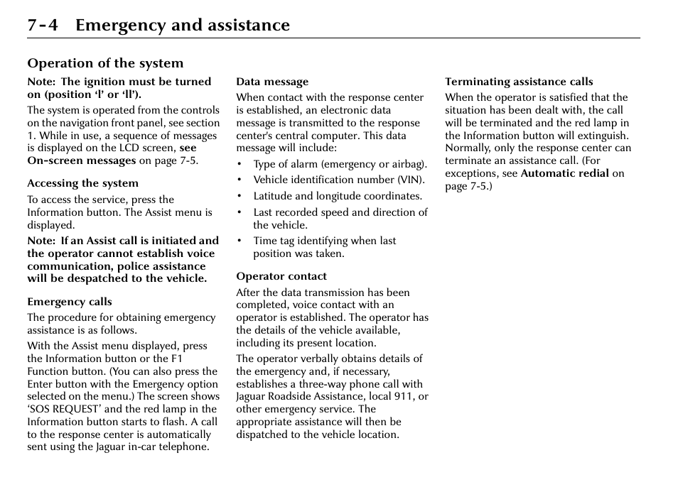 4 emergency and assistance | Jaguar S-Type User Manual | Page 62 / 66