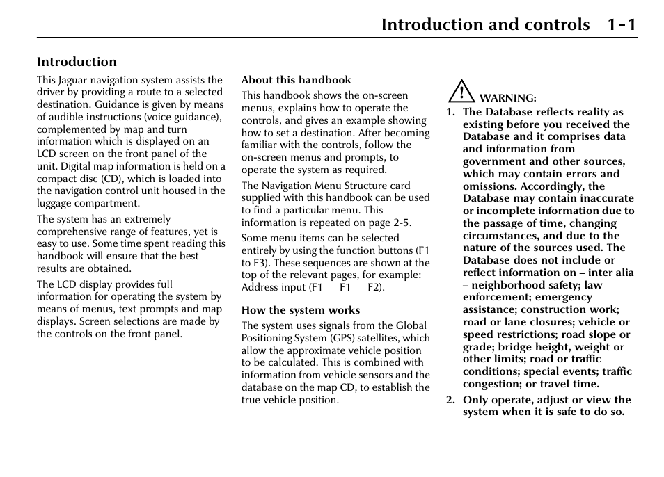 Introduction and controls 1-1 | Jaguar S-Type User Manual | Page 7 / 66