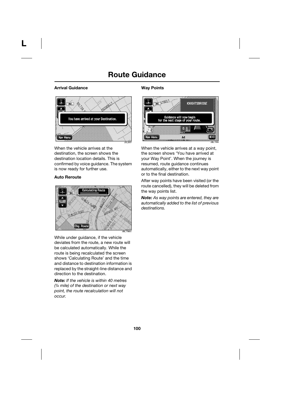 Route guidance | Jaguar Touch Screen Display JJM 18 42 26 701 User Manual | Page 100 / 132