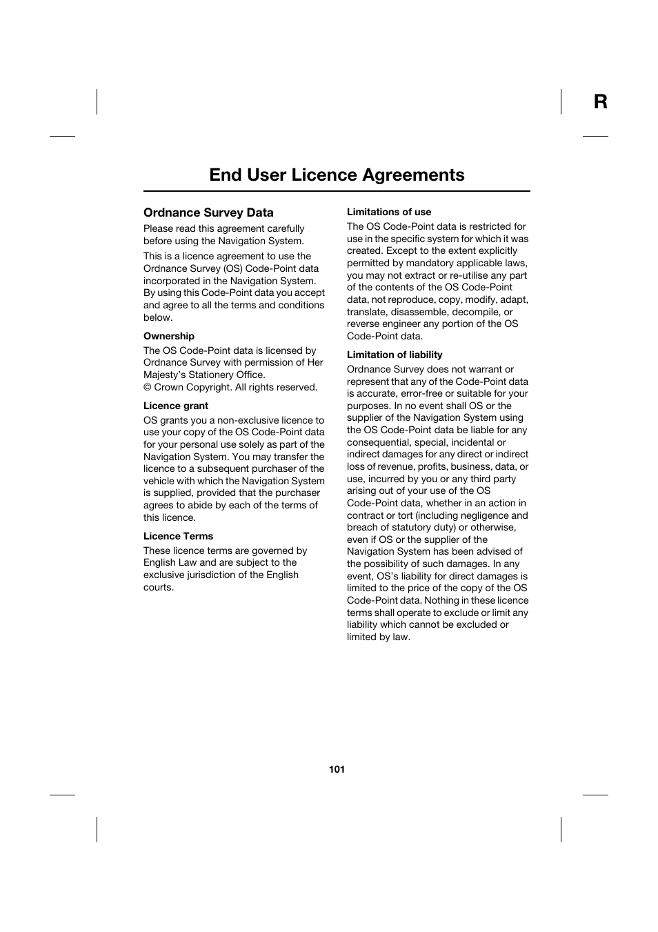 End user licence agreements | Jaguar Touch Screen Display JJM 18 42 26 701 User Manual | Page 101 / 132