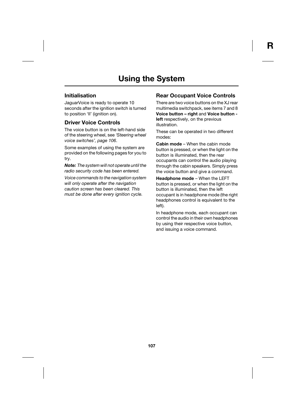 Using the system | Jaguar Touch Screen Display JJM 18 42 26 701 User Manual | Page 107 / 132