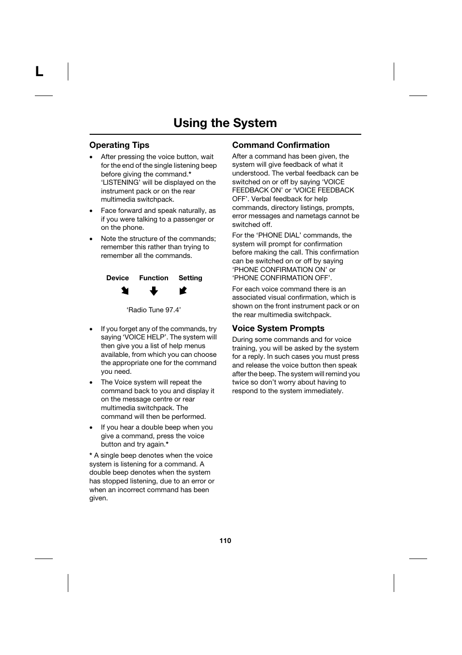 Using the system | Jaguar Touch Screen Display JJM 18 42 26 701 User Manual | Page 110 / 132