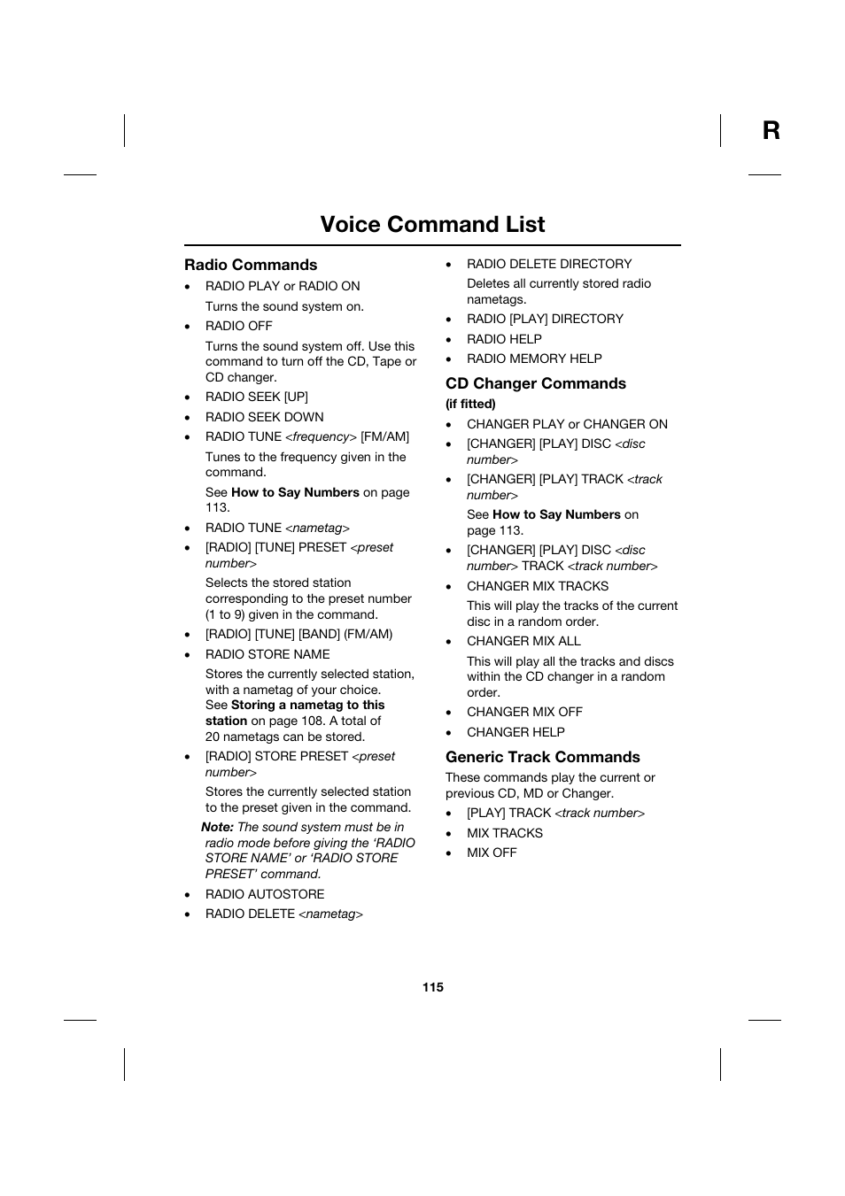 Voice command list | Jaguar Touch Screen Display JJM 18 42 26 701 User Manual | Page 115 / 132