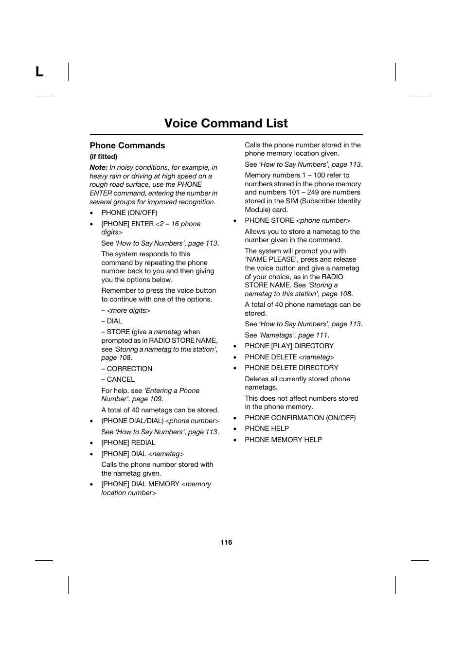 Voice command list | Jaguar Touch Screen Display JJM 18 42 26 701 User Manual | Page 116 / 132