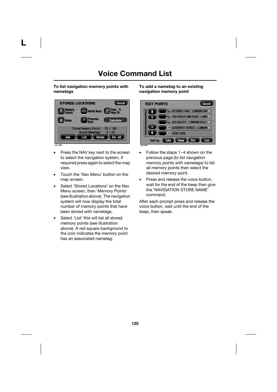 Voice command list | Jaguar Touch Screen Display JJM 18 42 26 701 User Manual | Page 120 / 132