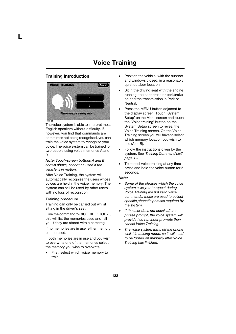 Voice training | Jaguar Touch Screen Display JJM 18 42 26 701 User Manual | Page 122 / 132