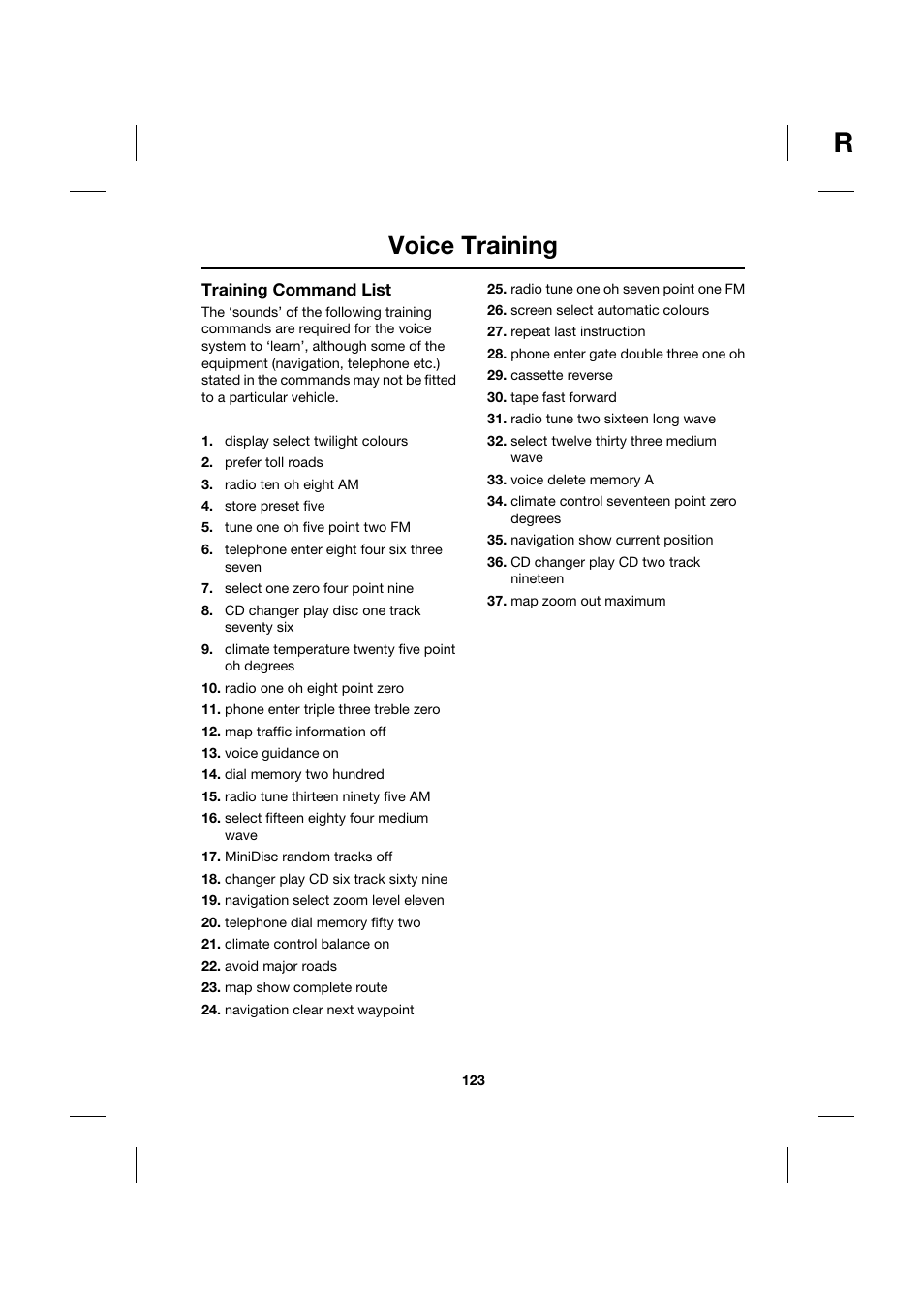 Voice training | Jaguar Touch Screen Display JJM 18 42 26 701 User Manual | Page 123 / 132