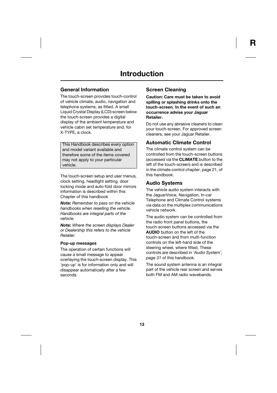 Introduction | Jaguar Touch Screen Display JJM 18 42 26 701 User Manual | Page 13 / 132