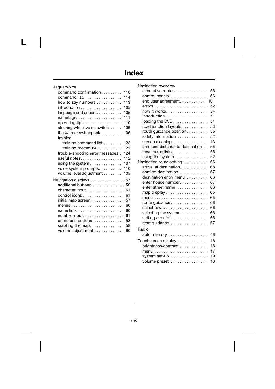 Index | Jaguar Touch Screen Display JJM 18 42 26 701 User Manual | Page 132 / 132